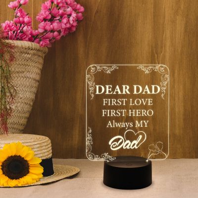 Dear Dad Engraved Night Lamp with Warm White Light & On/Off Touch Button | USB Powered | Dad is My Hero Lamp | Best Gift for Dad